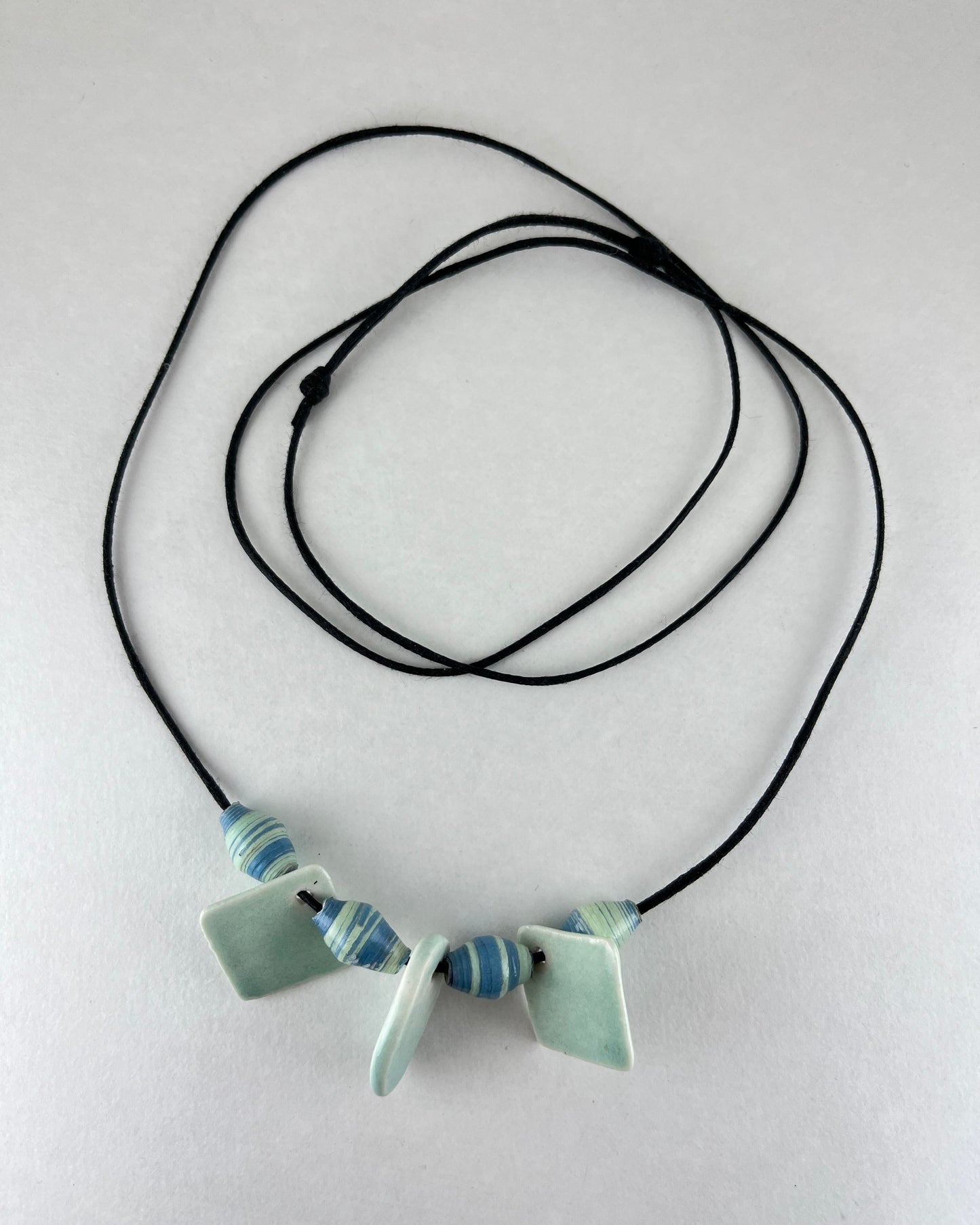 Porcelain necklace + upcycled beads 037