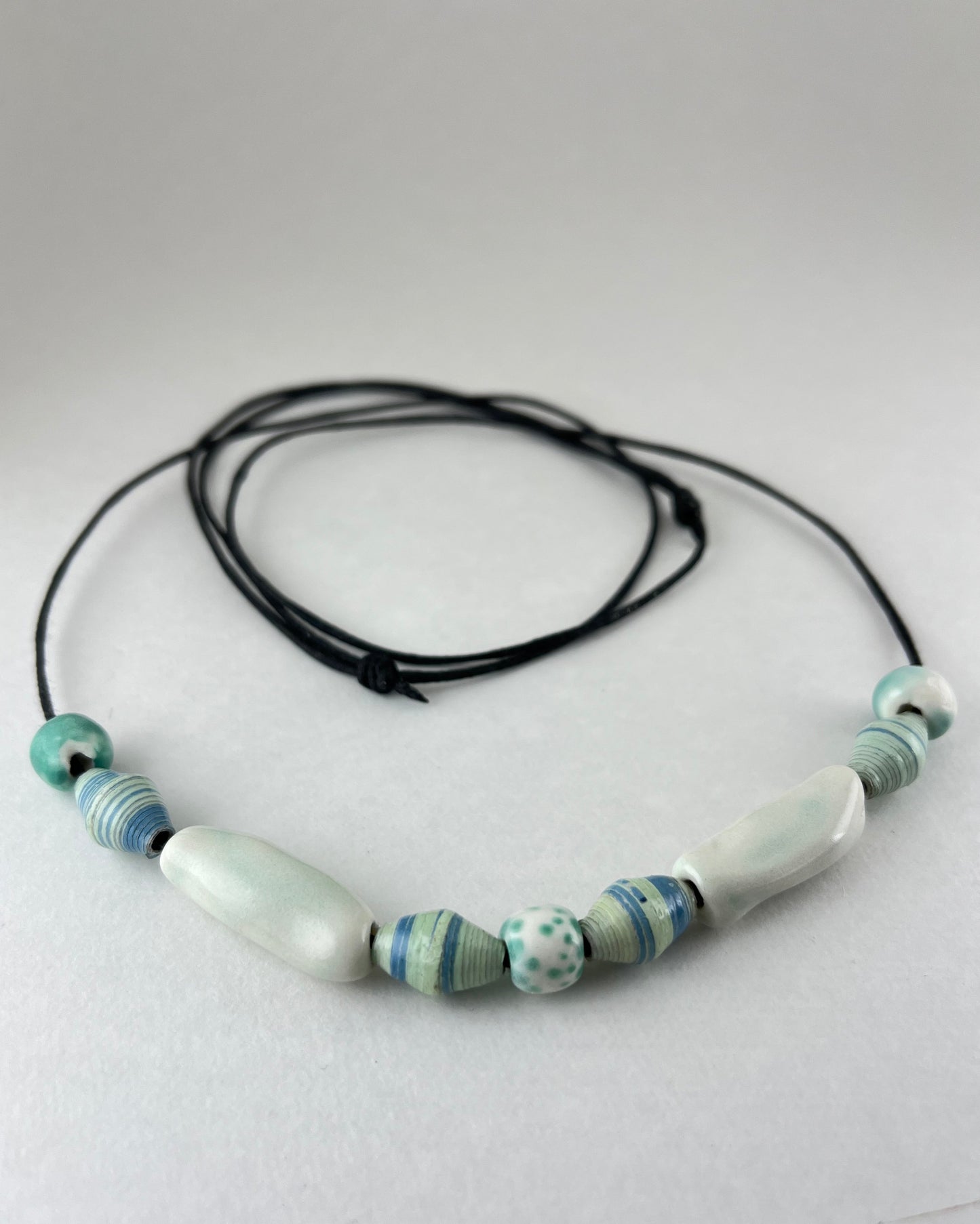 Porcelain necklace + upcycled beads 036