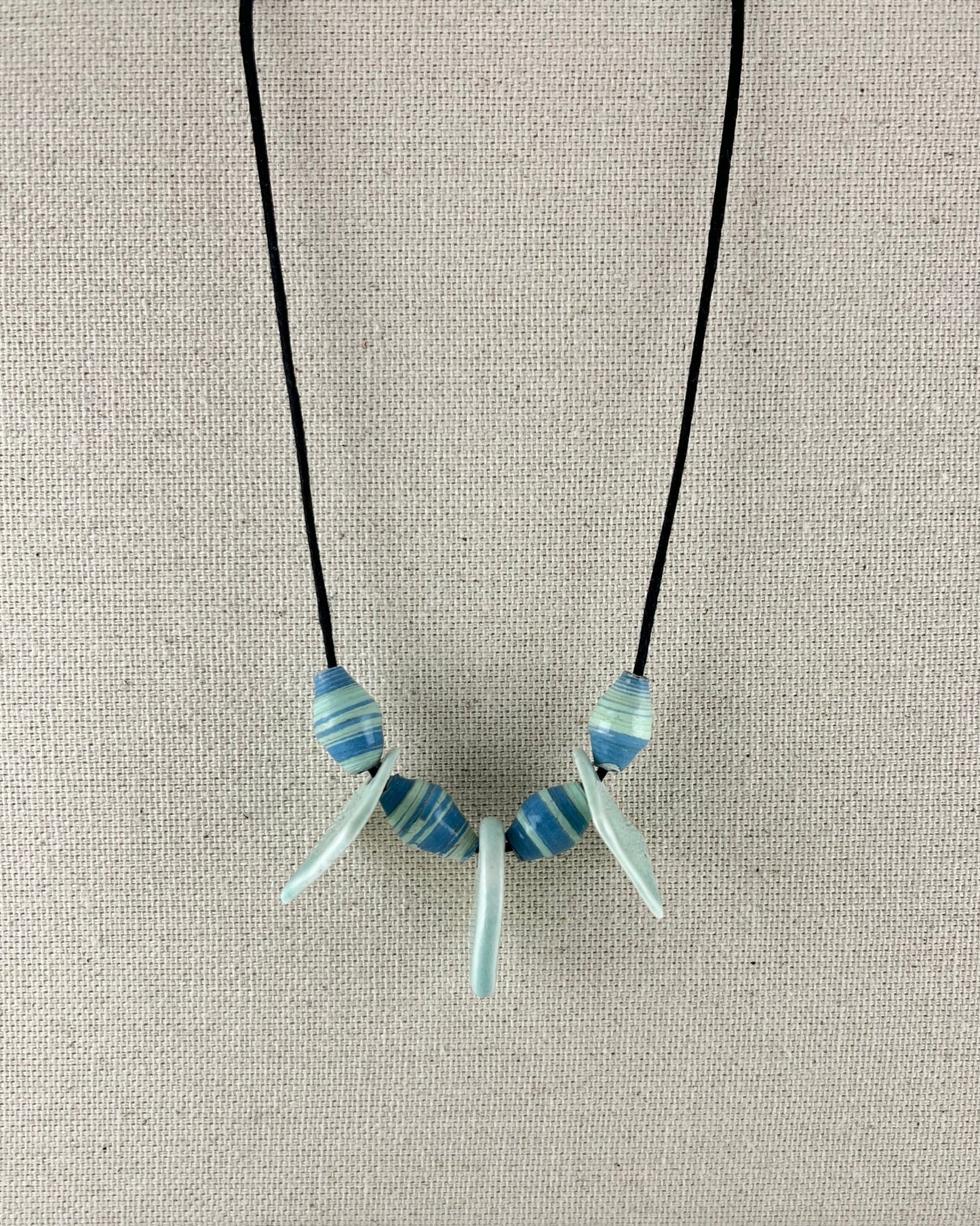 Porcelain necklace + upcycled beads 037