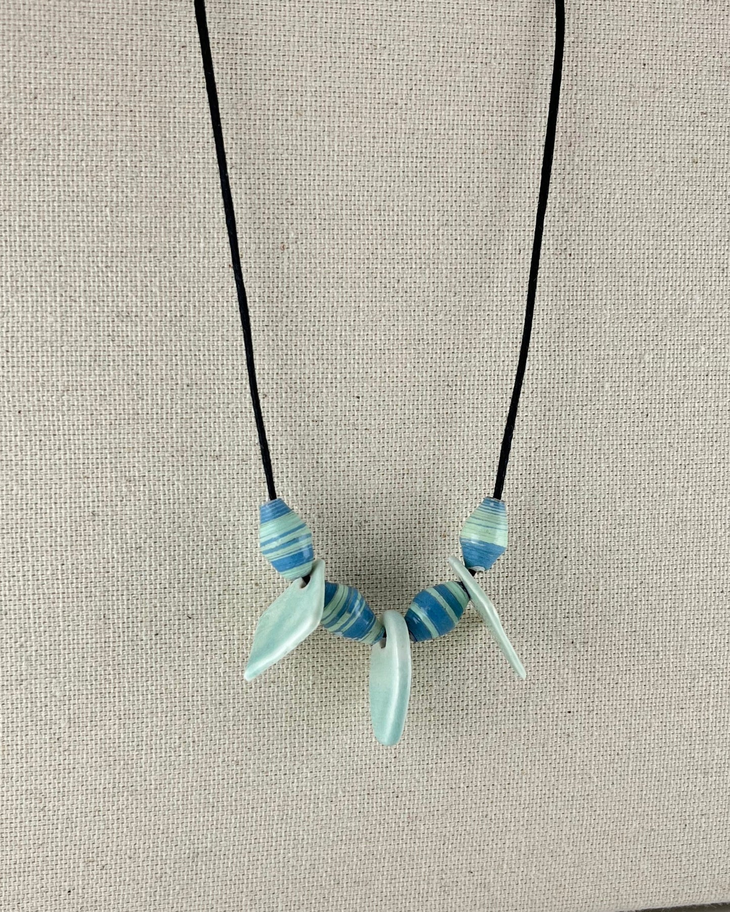 Porcelain necklace + upcycled beads 037