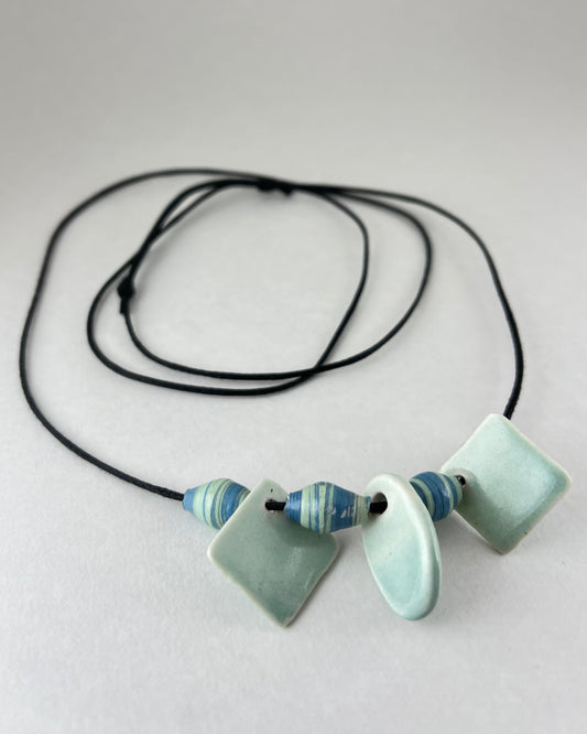 Porcelain necklace + upcycled beads 037