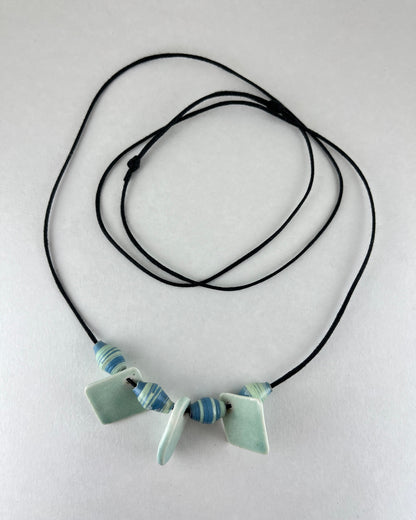 Porcelain necklace + upcycled beads 037