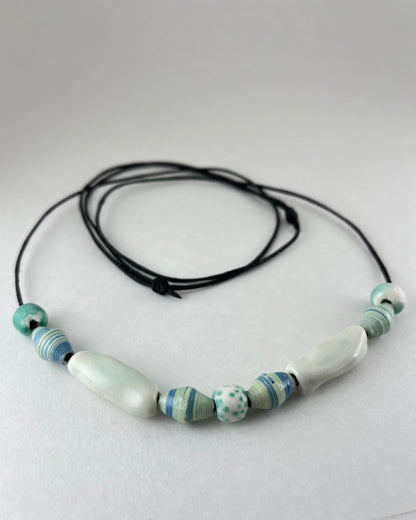 Porcelain necklace + upcycled beads 036