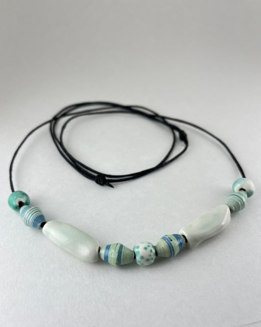 Porcelain necklace + upcycled beads 036