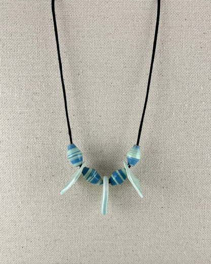 Porcelain necklace + upcycled beads 037